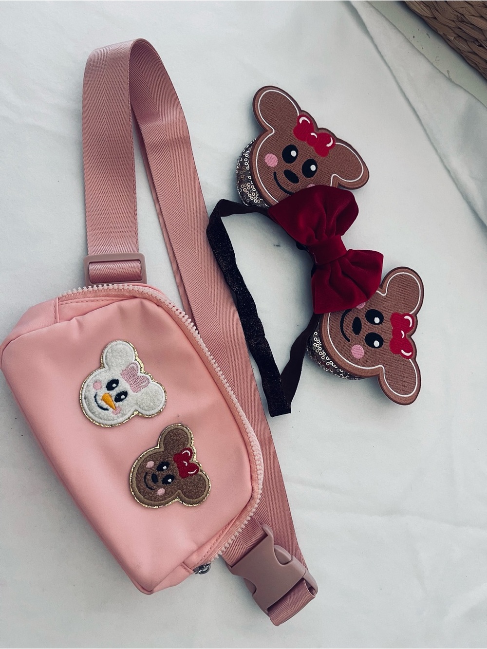 Disney inspired Pink  Crossbody Belt Bag and elastic ears
